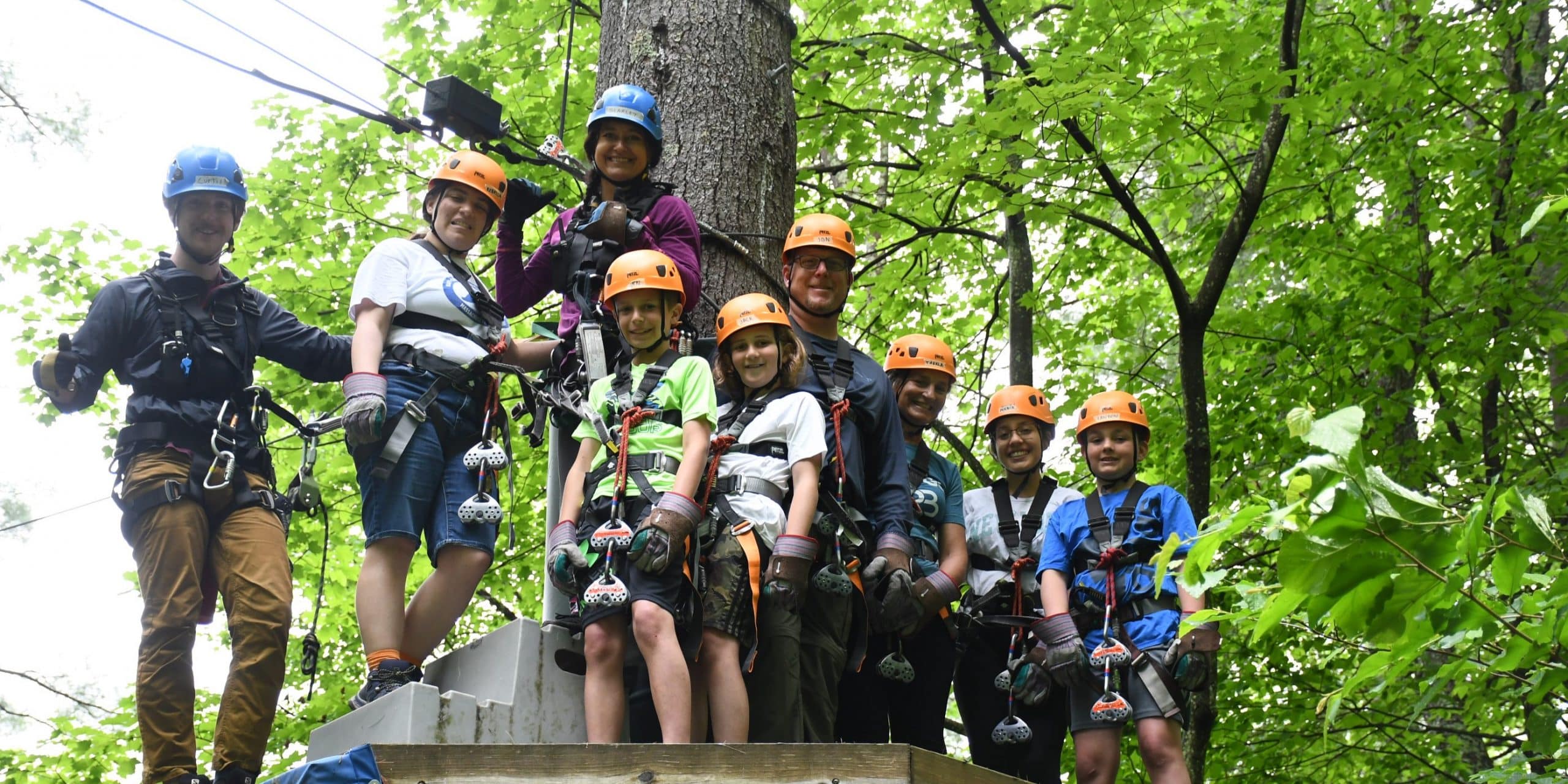 Guides and young zipliners on the Zoar Outdoor Zipline Canopy tour