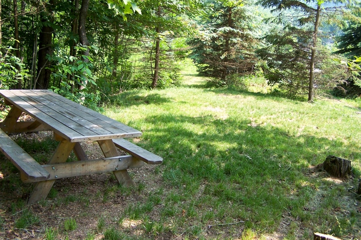 Picnic table out in a field